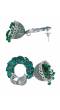 Oxidised German Silver Peacock Theme Green Kundan Jhumki Earrings RAE1831