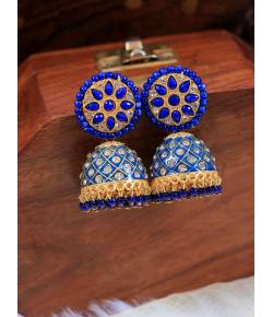 Gold-Plated Bollywood Indian Traditional Blue HandPainted Meenakari Jhumka RAE1840