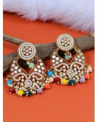 Buy Online Royal Bling Earring Jewelry Gold-Plated Kundan Studded Floral Patterned Meenakari Jhumka Earrings in Blue Color with Pearls  RAE0796 Jewellery RAE0796