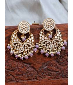Gold-Plated Concentric Texture Stone Design Purple Pearl Dangler Earrings RAE1865