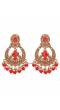 Gold-Plated Kundan Stone Dangler Red Pearl Studs Earring RAE1872 