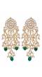 Crunchy Fashion Gold-Plated Kundan Dangler Tassel White & Green Pearl Earrings RAE1875