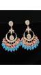 Crunchy Fashion Gold-Plated Kundan Chandbali Pink & Blue Dangler Earrings RAE1879