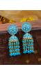 Crunchy Fashion Gold-Plated  Blue Beads & Tassel  Ethnic Jhumka Earrings RAE1881