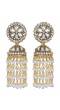 Crunchy Fashion Gold-Plated White Beads & Tassel  Ethnic Jhumka Earrings RAE1884