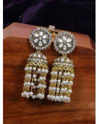 Buy Online Crunchy Fashion Earring Jewelry Kundan Studded Hot Pink/Megenta Drops Long Party Drops & Danglers RAE2435