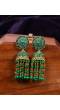 Crunchy Fashion Gold-Plated Green Beads & Tassel  Ethnic Jhumka Earrings RAE1885