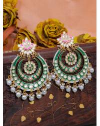 Buy Online Crunchy Fashion Earring Jewelry Gold-Plated Beautiful Round Floral Design With Green Stone Work Jhumki Earrings RAE1599 Jewellery RAE1599