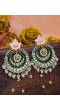 Crunchy Fashion Dazzling Pearl Gold-Plated  Kundan Meenakari Green Chandbali Earrings RAE1892