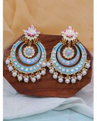Buy Online Royal Bling Earring Jewelry Gold plated Kundan Flower Meenakari Yellow Hoop Jhumka  Earrings  With White Pearl Earrings RAE0892 Jewellery RAE0892