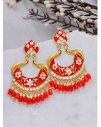 Buy Online Crunchy Fashion Earring Jewelry Indian Traditional Meenakari Enamel Kundan Pearl White Lotus Chandbali Earrings Beads Handwork  RAE1044 Jewellery RAE1044