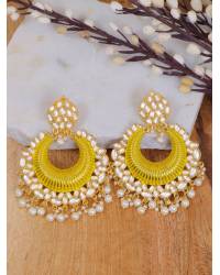Buy Online Royal Bling Earring Jewelry Stylish Peach Pearls Doli-Palki Kundan Earrings With Ear Chain Drops & Danglers RAE2398
