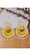 Gold Plated Designer Studded Kundan Yellow Dangler Earring With Pearls RAE1908