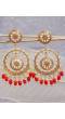 Crunchy Fashion Gold-Plated Red Perals Bollywood Style White Kundan Earrings RAE1910
