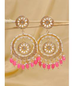 Crunchy Fashion Gold-Plated  Pink Perals Marvelous Bollywood Style White Kundan Earrings RAE1911