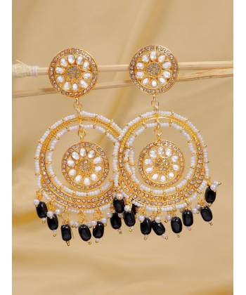Crunchy Fashion Gold-Plated  Black Perals Marvelous Bollywood Style White Kundan Earrings RAE1912