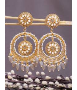 Crunchy Fashion Gold-Plated  White Perals Bollywood Style Grey Kundan Earrings RAE1915