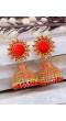 Crunchy Fashion Sun floral Red Velvet Gold-plated Enamel Jhumka Earring RAE1930