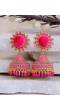 Crunchy Fashion Sun floral Pink Velvet Gold-plated Enamel Jhumka Earring RAE1931