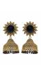 Crunchy Fashion Sun floral Black Velvet Gold-plated Enamel Jhumka Earring RAE1932