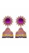 Crunchy Fashion Sun floral Purple Velvet Gold-plated Enamel Jhumka Earring RAE1938
