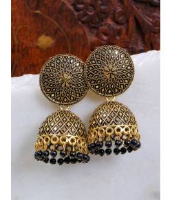 Gold-Plated Enamel Nakashi  Black Pearl Pearls Jhumka Earrings RAE1942