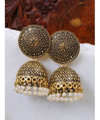 Gold-Plated Enamel Nakashi  Black  Pearl Pearls Jhumka Earrings RAE1948