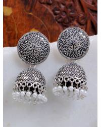 Buy Online Crunchy Fashion Earring Jewelry Gold-Plated Leaf Meenakari Jhumka Grey Stone Earrings RAE2293 Jhumki RAE2293