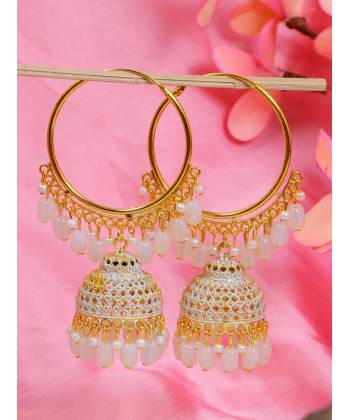 Gold Plated White Pearl Hoop Jhumka Earrings For Women/Girl's 