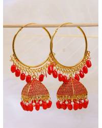 Buy Online Crunchy Fashion Earring Jewelry Crunchy Fashion Ethnic Gold Plated Pink Beads & Pearl Large Bali Hoop Jhumka/Jhumka Earrings RAE1966 Hoops & Baalis RAE1966