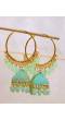 Crunchy Fashion Ethnic Gold Plated Sky Blue Beads & Pearl Large Bali Hoop Jhumka/Jhumka Earrings RAE1964