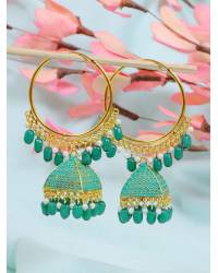 Buy Online Crunchy Fashion Earring Jewelry Ethnic Gold-Plated Lotus Style Grey Jhumka Earrings With White Pearls RAE1158 Jewellery RAE1158