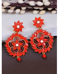 Buy Online Royal Bling Earring Jewelry Gold Plated Chandabali Jhumki Red Jalidar Style Earring RAE0957 Jewellery RAE0957