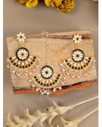 Buy Online Crunchy Fashion Earring Jewelry Crunchy Fashion Kundan Pink Pearls Wedding Maang Tika CFTK0064 Maang Tikka CFTK0064