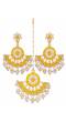 Crunchy Fashion Gold-Plated Imitattion Pearl & Yellow Kundan Earring With Maang Tika RAE1983