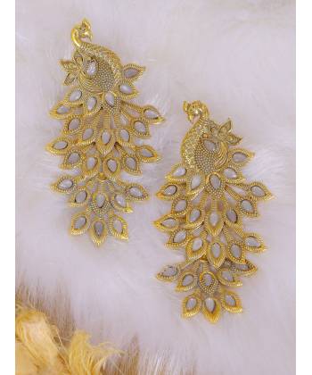 Oxidized Gold-Plated Traditional Grey Peacock Dangler Design Earrings RAE1992
