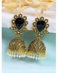 Buy Online Crunchy Fashion Earring Jewelry Gold-Plated Floral Black Jhumka Earring RAE1549 Jewellery RAE1549