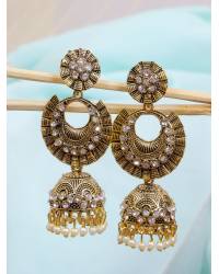 Buy Online Crunchy Fashion Earring Jewelry Crunchy Fashion Gold Toned Peach Pearl Embellished Jhumki Earrings RAE2132 Jhumki RAE2132
