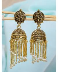 Buy Online Crunchy Fashion Earring Jewelry Retro Gold Jhumka Red Beads Long Chain Tassel Hangers Earrings RAE1786 Jewellery RAE1786