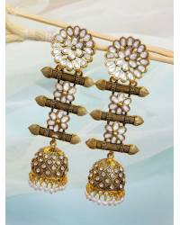 Buy Online Crunchy Fashion Earring Jewelry Crunchy Fashion Gold-Plated Green Kundan & Pearl Errings Tika RAE2145 Earrings RAE2145