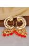 Crunchy Fashion Gold-plated Long Peacock Red Pearl Enamel Dangler Earrings RAE2011