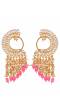 Crunchy Fashion Gold-plated Long Peacock Pink Pearl Enamel Dangler Earrings RAE2012