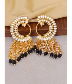 Crunchy Fashion Gold-plated Long Peacock Black Pearl Enamel Dangler Earrings RAE2013