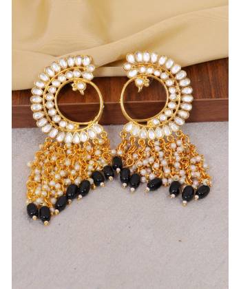 Crunchy Fashion Gold-plated Long Peacock Black Pearl Enamel Dangler Earrings RAE2013