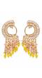 Crunchy Fashion Gold-plated Long Peacock Yellow Pearl Enamel Dangler Earrings RAE2014