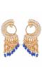 Crunchy Fashion Gold-plated Long Peacock Royal Blue Pearl Enamel Dangler Earrings RAE2016