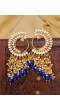 Crunchy Fashion Gold-plated Long Peacock Royal Blue Pearl Enamel Dangler Earrings RAE2016