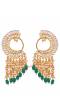 Crunchy Fashion Gold-plated Long Peacock Green Pearl Enamel Dangler Earrings RAE2018