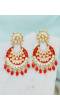 Crunchy Fashion Gold-Plated Red Meenakari kundan Work Layered Chandbali Earrings RAE2020