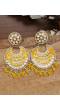 Crunchy Fashion Gold-Plated Yellow Meenakari kundan Work Layered Chandbali Earrings RAE2023